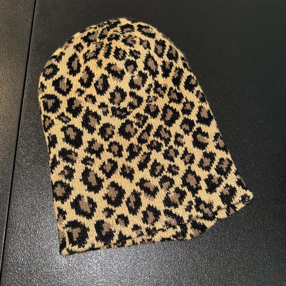 Leopard Print Knit Beanie Hat